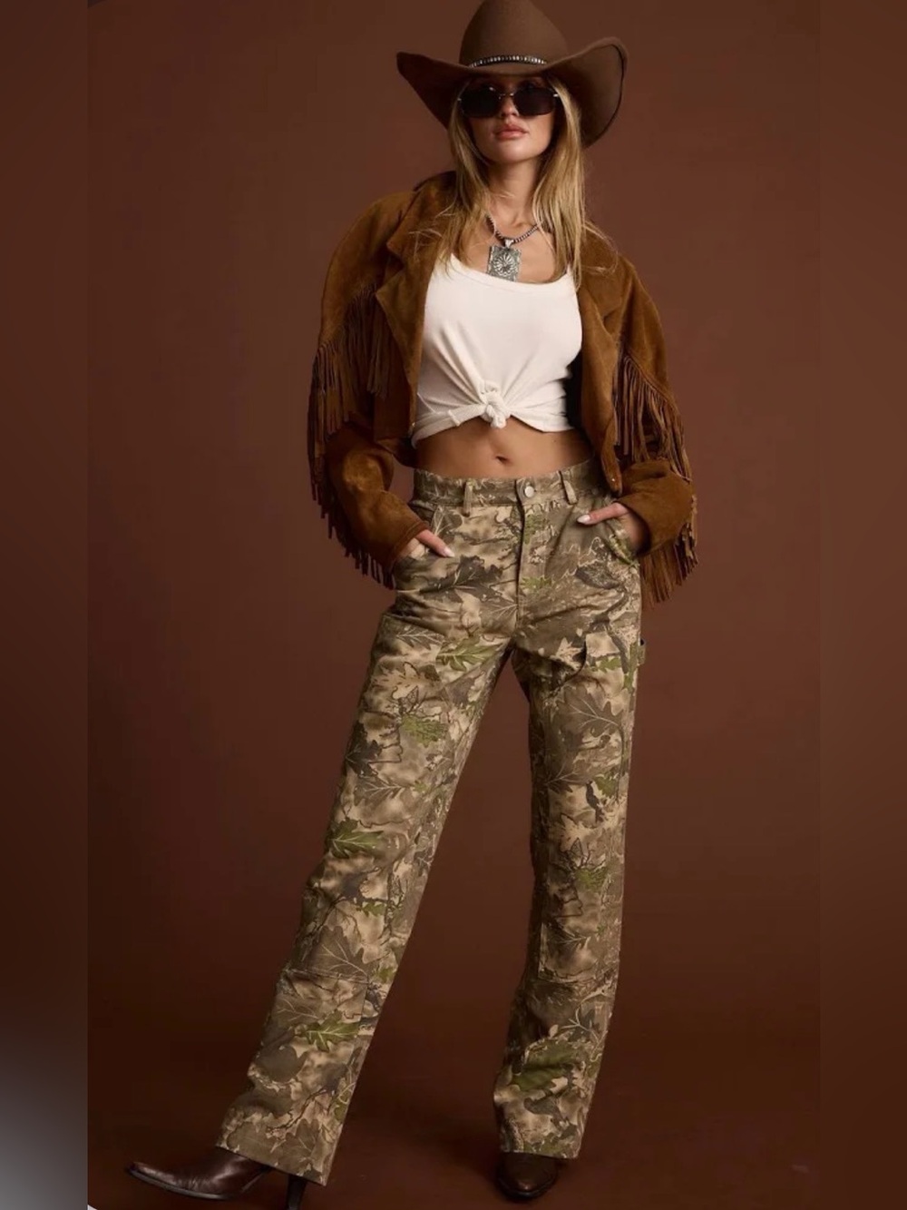12th Tribe Women's Boot Cut Camo Jeans in Green/Brown